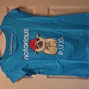 Pug Life Blue Dog Graphic Womens Tee